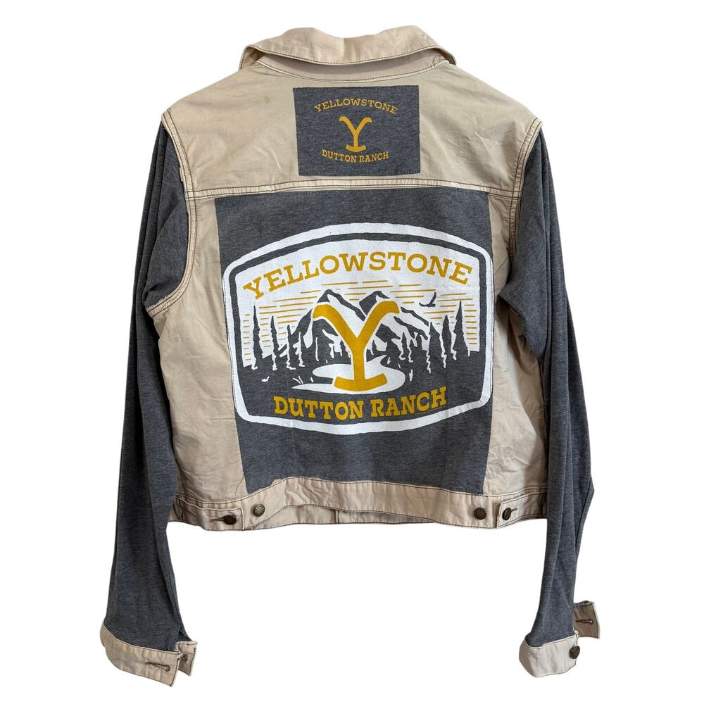 Upcycled Sonoma Lightweight Trucker Jacket w/Yellowstone Graphic & Tee Sleeves L